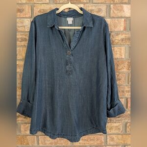 Chico's Blue Denim Long Tunic Shirt